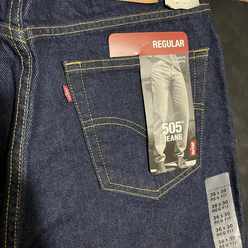 Vintage Levis 505 Jeans Mens 36x30 Blue Denim Regular Fit Straight Leg New Tags